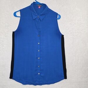 Vince Camuto Royal‎ Blue Sleeveless V-Neck Button-Up Top Blouse Women's Small